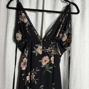 Black Blush Floral Romper Maxi Dress Overlay High Slit Boho - 264